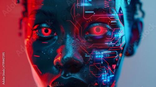 Digital art of a cyborg face