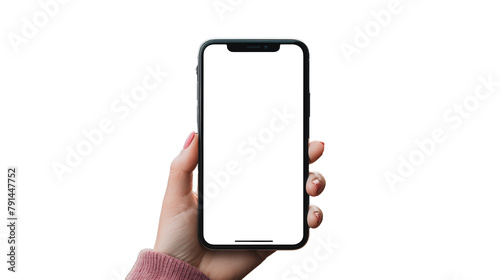 
hand holding smartphone with blank transparent  place screen. layout for your digital advertising