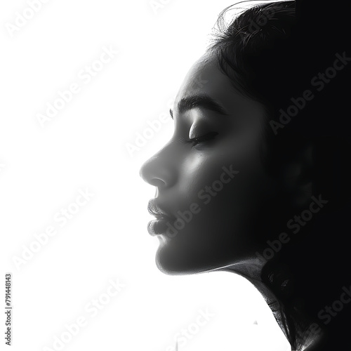 Silhouette of a beautiful woman looking to the left, Isolated on transparent background.