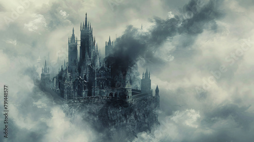 Digital painting of a fantasy castle in the clouds  © UsamaR