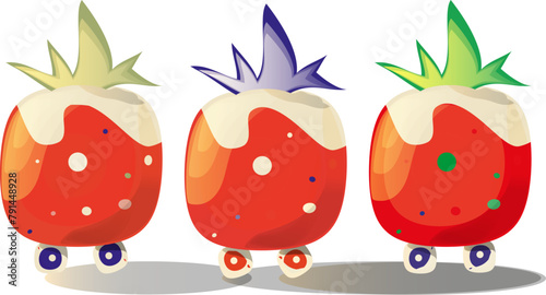 Berries on wheels. Abstract vector comic composition.