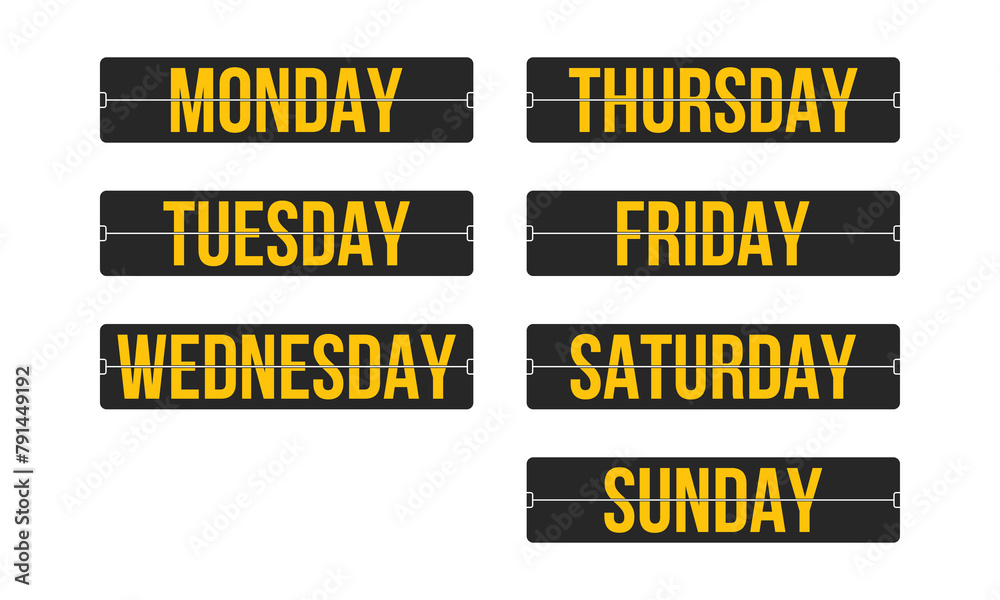 Αυτοκόλλητο Weekday names flip board. Retro style analog clock plates.