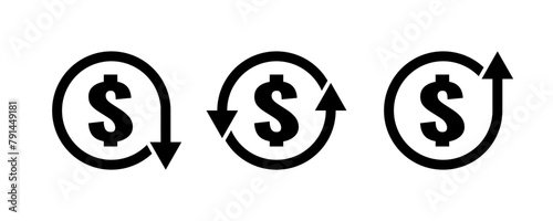 dollar sign icons set with up and down arrows, stock exchange rate trends, inflation or cost progress