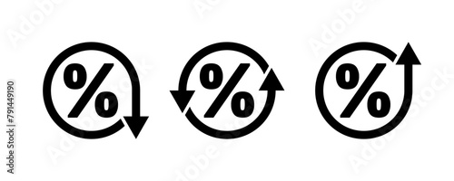 percent sign icons set with up and down arrows, cash back or credit interest trend, inflation growth or price drop icon