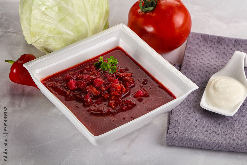 Borsch soup with cabbage and beetroot Borsch soup with cabbage and beetroot