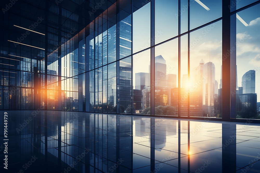 Empty office with glass windows and city view. 3D Rendering Empty office with glass windows and city view. 3D Rendering