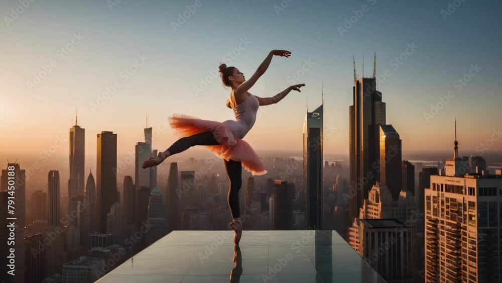 A ballet dancer performs an elegant and fluid dance at the top of a ...