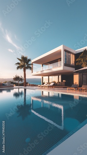 A Vertical Image Of A Balcony Pool Villa With A Swimming Pool Overlooking The Ocean. © PhornpimonNutiprapun