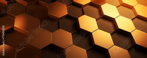 Brown background with hexagon pattern, 3D rendering illustration. Abstract brown wallpaper design for banner, poster or cover with copy space for photo text or product, blank empty copyspace. 