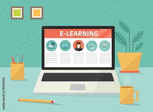 Concetto di e-learning o di educazione digitale su laptop - illustrazioni  photo