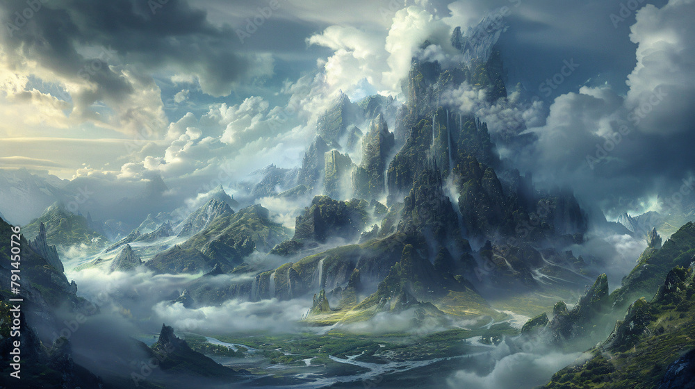 Dramatic high fantasy mountain landscape 