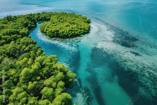 A network of mangrove forests buffering coastal communities from storm surges and erosion, highlighting the critical role of natural coastal defenses photo