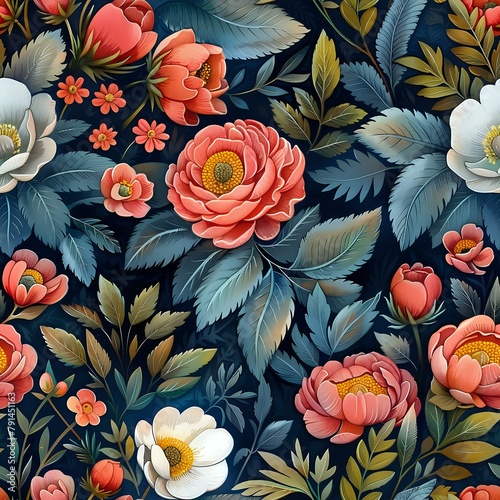 Soothing Floral Composition on Navy