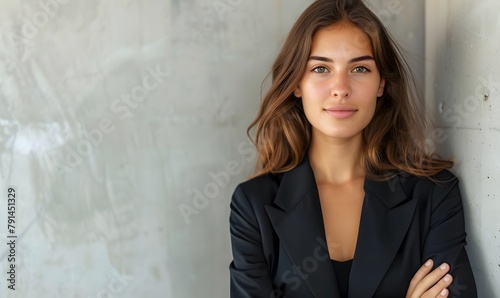 beautyful and confident woman lean on wall with copyspace at right side, Generative AI 