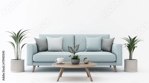 A Comfortable Sofa With Soft Pillows Isolated On A White Background.