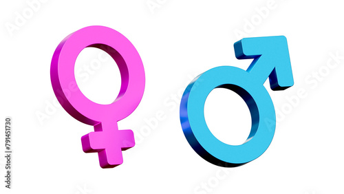 Male and female symbols isolated on a white background. Pink and Blue 3d rendered gende signs. Heterosexual Couple Symbols.