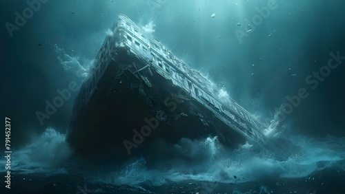 Symbolic Image of a Sinking Bank During Financial Collapse in a Market Crash. Concept Finance, Market Crash, Bank Collapse, Symbolism, Economic Crisis