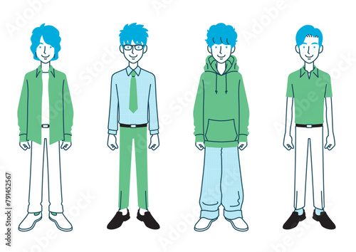 いろいろな髪型・服装の男性セット