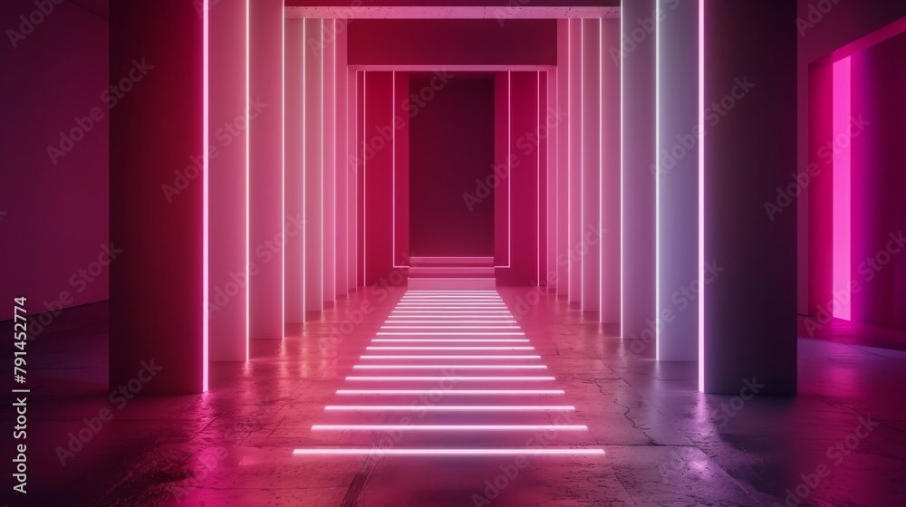 Vibrant neon lights in abstract pattern. An array of vivid neon lights converge in the center, creating a dynamic abstract display ideal for modern and energetic concepts Vibrant neon lights in abstract pattern. An array of vivid neon lights converge in the center, creating a dynamic abstract display ideal for modern and energetic concepts