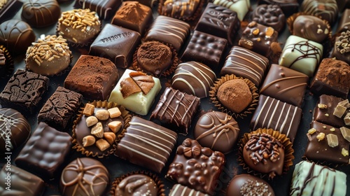 Gourmet Chocolate Selection: Belgian Bonbons, Pralines, and Variety of Sweet Confectionery