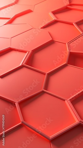 Coral background with hexagon pattern  3D rendering illustration. Abstract coral wallpaper design for banner  poster or cover with copy space for photo text or product  blank empty copyspace.
