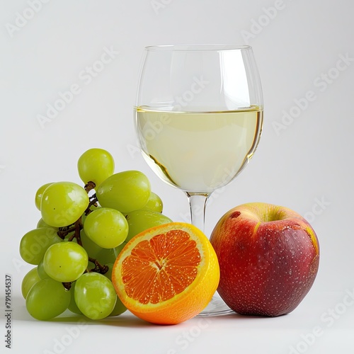 one kind of fresh fruit, tempting with a glass beside it, on a white background   photo