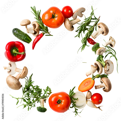 Circle Wreath of various vegetables isolated on transparent background