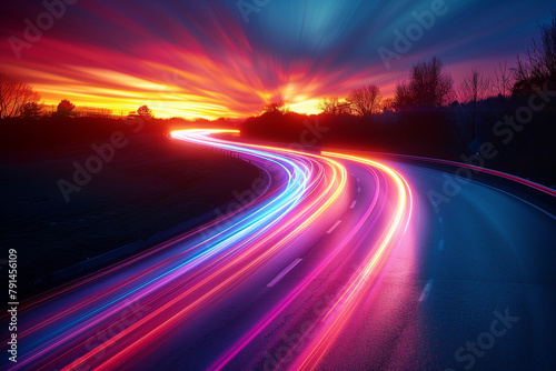 An abstract representation of light trails captured during nighttime photography, with streams of light creating a dynamic and colorful background © EG Images