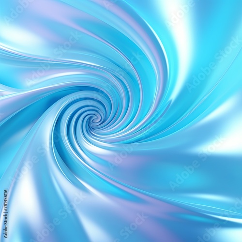 Cyan abstract background with spiral. Background of futuristic swirls in the style of holographic. Shiny  glossy 3D rendering. Hologram with copy space for photo text or product  blank empty copyspace