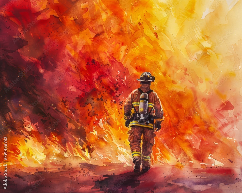 A firefighter walks through a raging forest fire. The flames are all around him, but he is not afraid. He is determined to put out the fire and save the forest. A firefighter walks through a raging forest fire. The flames are all around him, but he is not afraid. He is determined to put out the fire and save the forest.