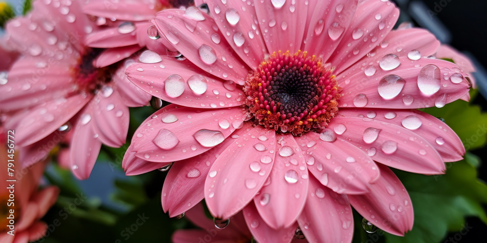 A close up of a pink flower with water droplets on it A close up of a pink flower with water droplets on it
