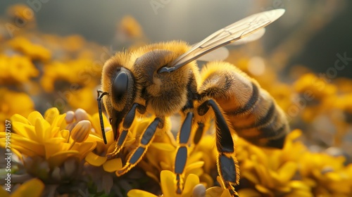 Honey bee on flower. Generative AI. B002