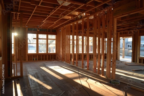 Home In Construction. Building a House: Development of Business in Exterior Framing