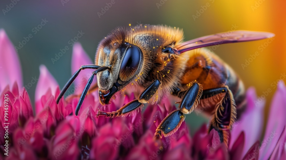 Fototapeta premium Honey bee on flower. Generative AI. B006