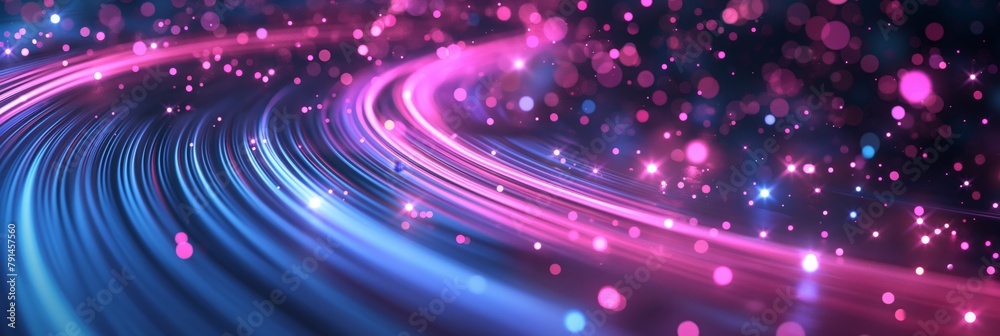 An abstract image creating a magical visual of glowing neon lines in motion, with a dusting of bokeh effect enhancing the depth