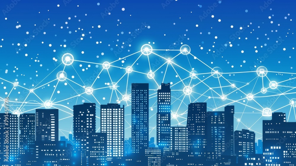 Futuristic cityscape with digital network overlay. A stunning visual representation of a smart city, with digital connections and a network overlay implying a connected, data-driven metropolis Futuristic cityscape with digital network overlay. A stunning visual representation of a smart city, with digital connections and a network overlay implying a connected, data-driven metropolis