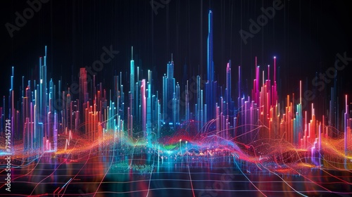 Futuristic cityscape with digital network overlay. A stunning visual representation of a smart city, with digital connections and a network overlay implying a connected, data-driven metropolis