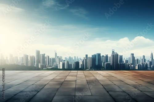Empty square floor and modern city skyline with buildings in Shanghai,China.