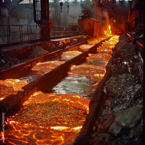 
Copper cathodes after fire refining, electrolytic refining and casting. Copper concentrates produced by mines are sold to smelters and refiners who treat the ore and refine the copper and charge.

 photo