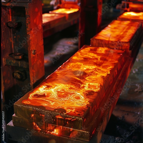 
Copper cathodes after fire refining, electrolytic refining and casting. Copper concentrates produced by mines are sold to smelters and refiners who treat the ore and refine the copper and charge. photo