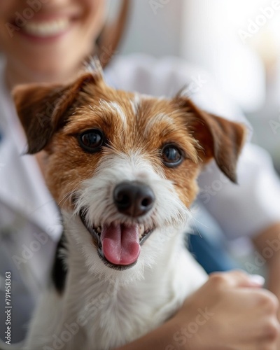 Happy Veterinarian Hugging Jack Russell Terrier: A Caring Bond