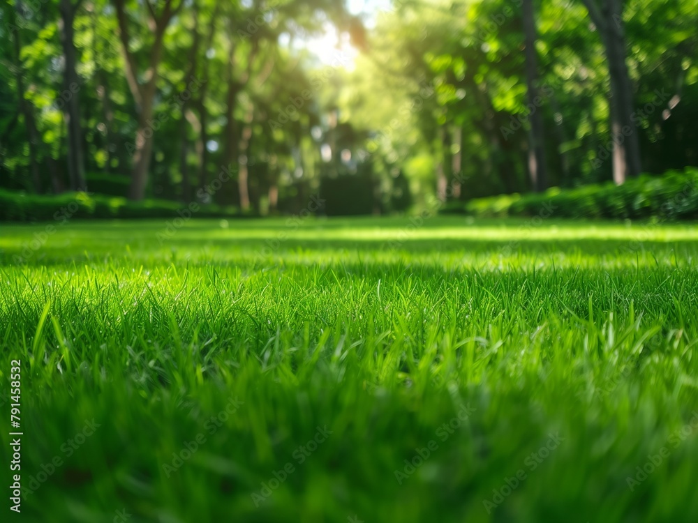 green mowed lawn in a large garden or in a park plant care in parks landscape