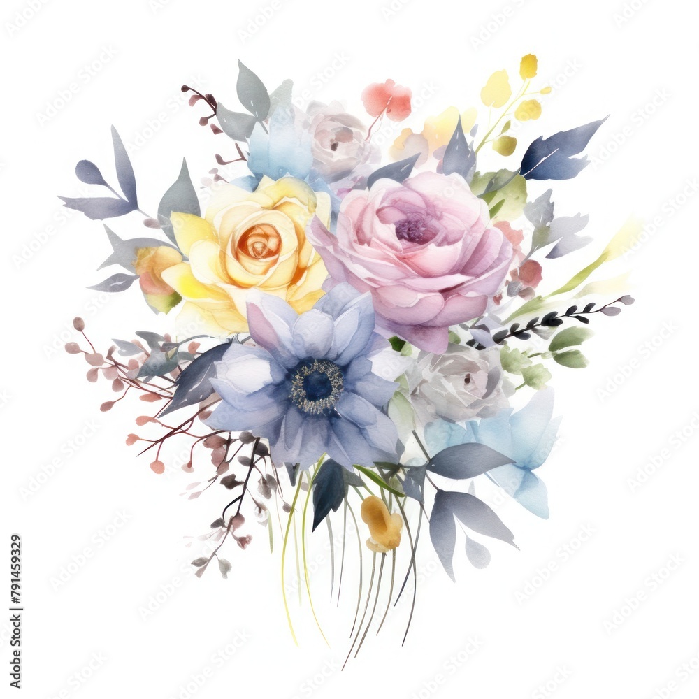 Painter's style illustration of a luxurious style watercolor pastel floral bouquet