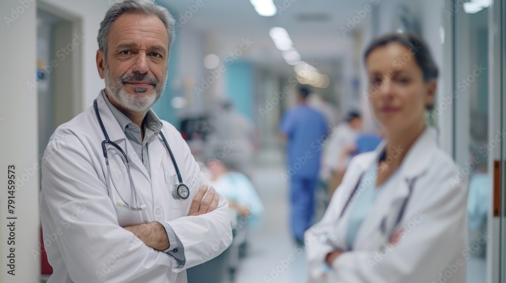 Confident Doctors in Hospital Corridor Confident Doctors in Hospital Corridor