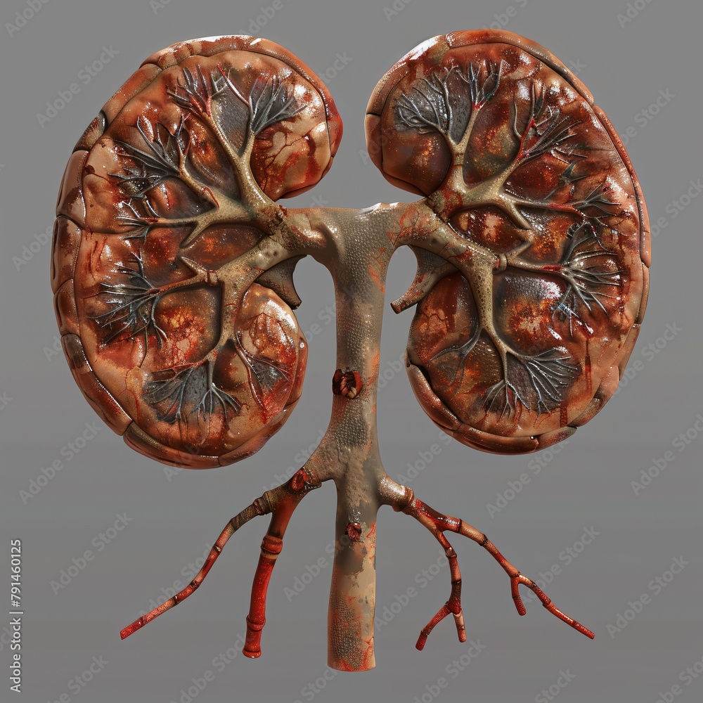 Highly detailed image of human kidneys, showcasing renal cortex
