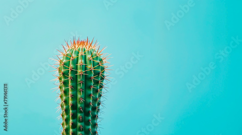 cactus vert avec épines sur un fond bleu clair photo