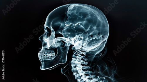 X-Ray Vision of Human Skull and Cervical Spine in Medical Imagery photo