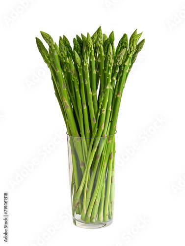 Asparagus pens in glass vase isolated on transparent background