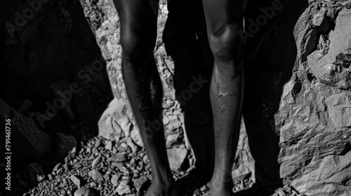 As he stands tall the shadows add depth and dimension to the muscles of his calves elevating the natural lines of his legs. . photo