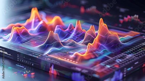 Transparent frosted glass, technology inspired data histogram